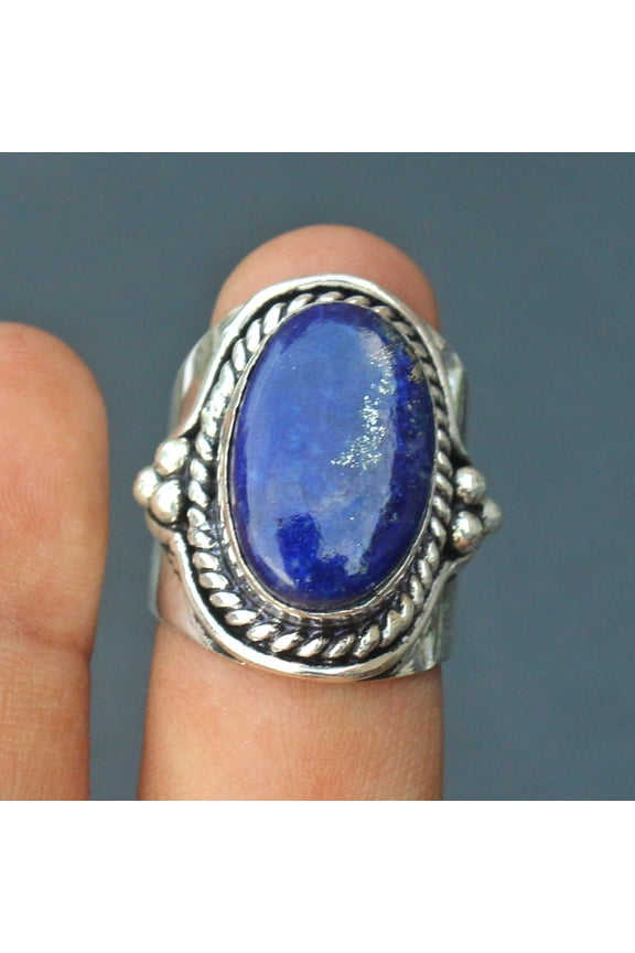 Oval Blue Lapis Lazuli Ring in 925 Sterling Silver