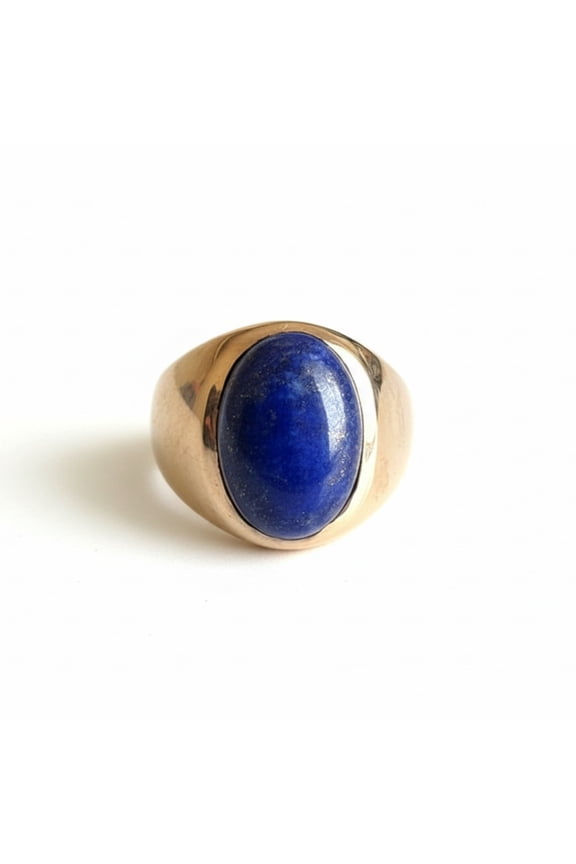 Oval Blue Lapis Lazuli Signet Ring - Solid Pure Copper Jewelry, Handcrafted Gemstone Ring