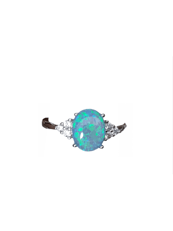 Oval Blue Opal & Topaz Sterling Silver Adjustable Ring OBOTSSAR