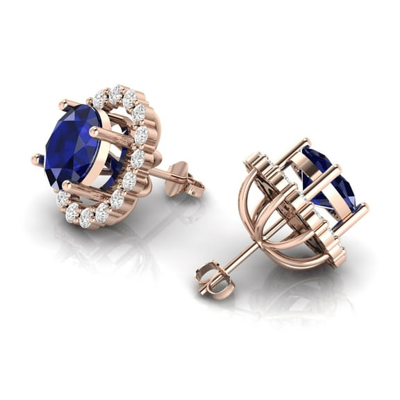 Oval Blue Sapphire Rose Gold Plated Diamond Stud Earrings || Valentine's Day Gift Earring, Earring For Gift || Silver Diary