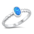thumbnail image 1 of Oval Blue Simulated Opal Beaded Sides Ring Sterling Silver Size 7, 1 of 3