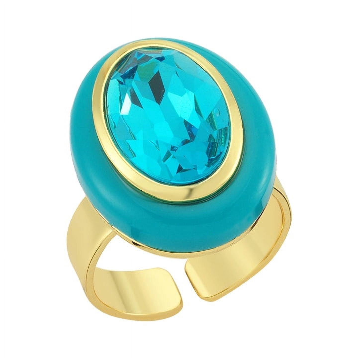 Oval Blue Stone Cocktail Ring - Adjustable 14K Gold Plated Brass Ring ...