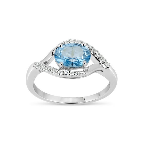 Oval Blue and White Topaz Ring in Sterling Silver