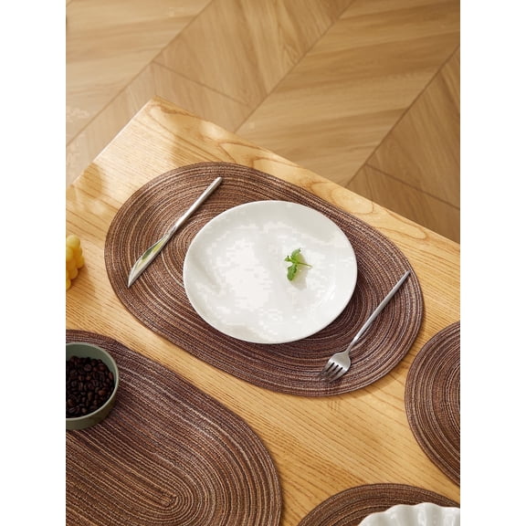 Tabletex Oval Braided Placemats Set of 4 Woven 12x18 inch Heat Resistant Place Mats for Dining Table Decor  (Brown, 4)