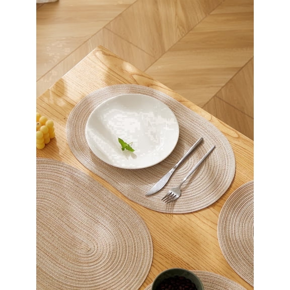Tabletex Oval Braided Placemats Set of 4 Woven 12x18 inch Heat Resistant Place Mats for Dining Table Decor (Beige, 4)