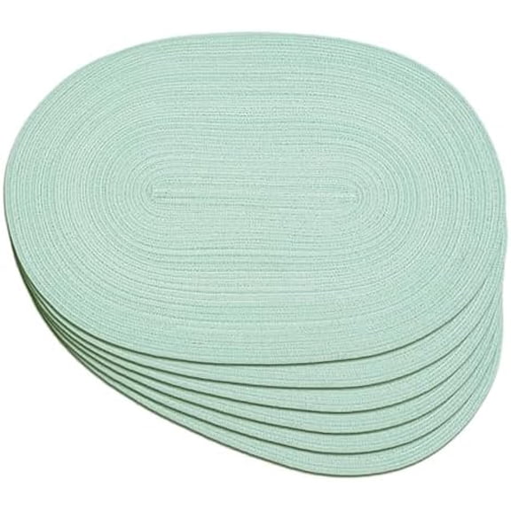 Oval Braided Placemats Set of 6 Woven 12x18 Inch Non Slip Washable Heat Resistant Place Mats Round Tablemats for Dining Kitchen Party Daily Table Decor Dinner Mats (Mint Green, 6)