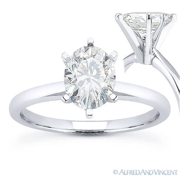 Oval Brilliant Cut Forever Brilliant Moissanite 6-Prong Solitaire Engagement Ring in 14k White Gold