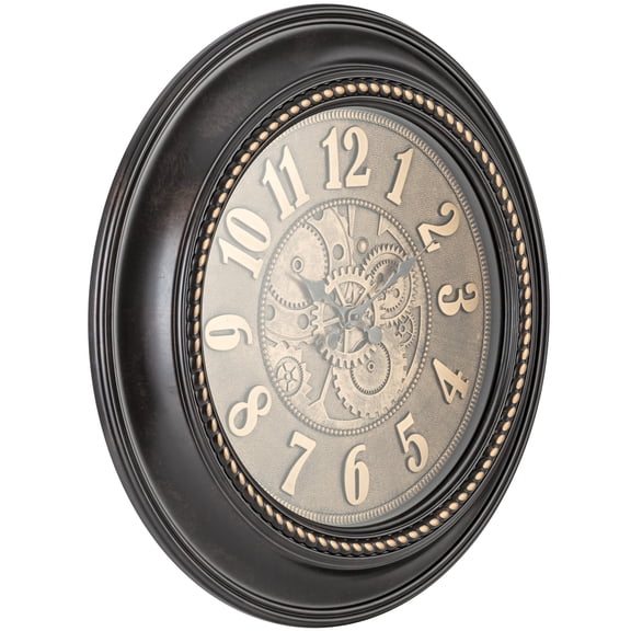 Oval Bronze Wall Clock With Gear Design, Silent Quartz, 24 Inch