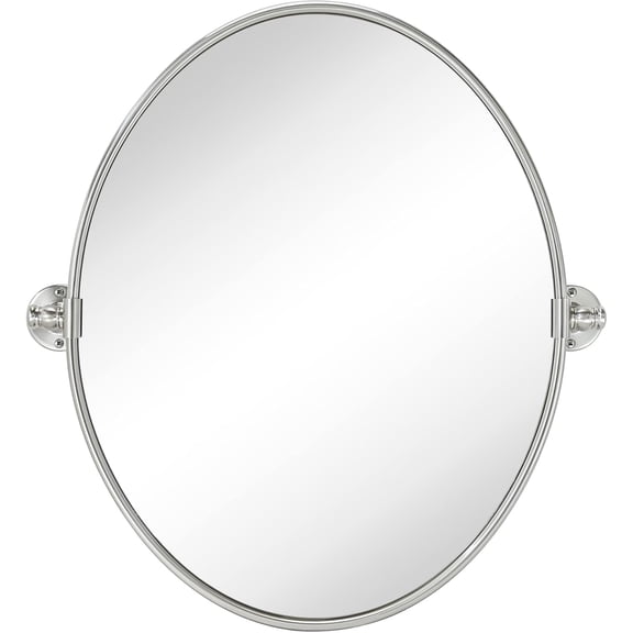Oval Brushed Nickel Metal Pivot Bathroom Vanity Mirror Tilting Vanity Mirrors for Wall, Overall 22.99 x 24 inches (Mirrror 19 x 24 inches)