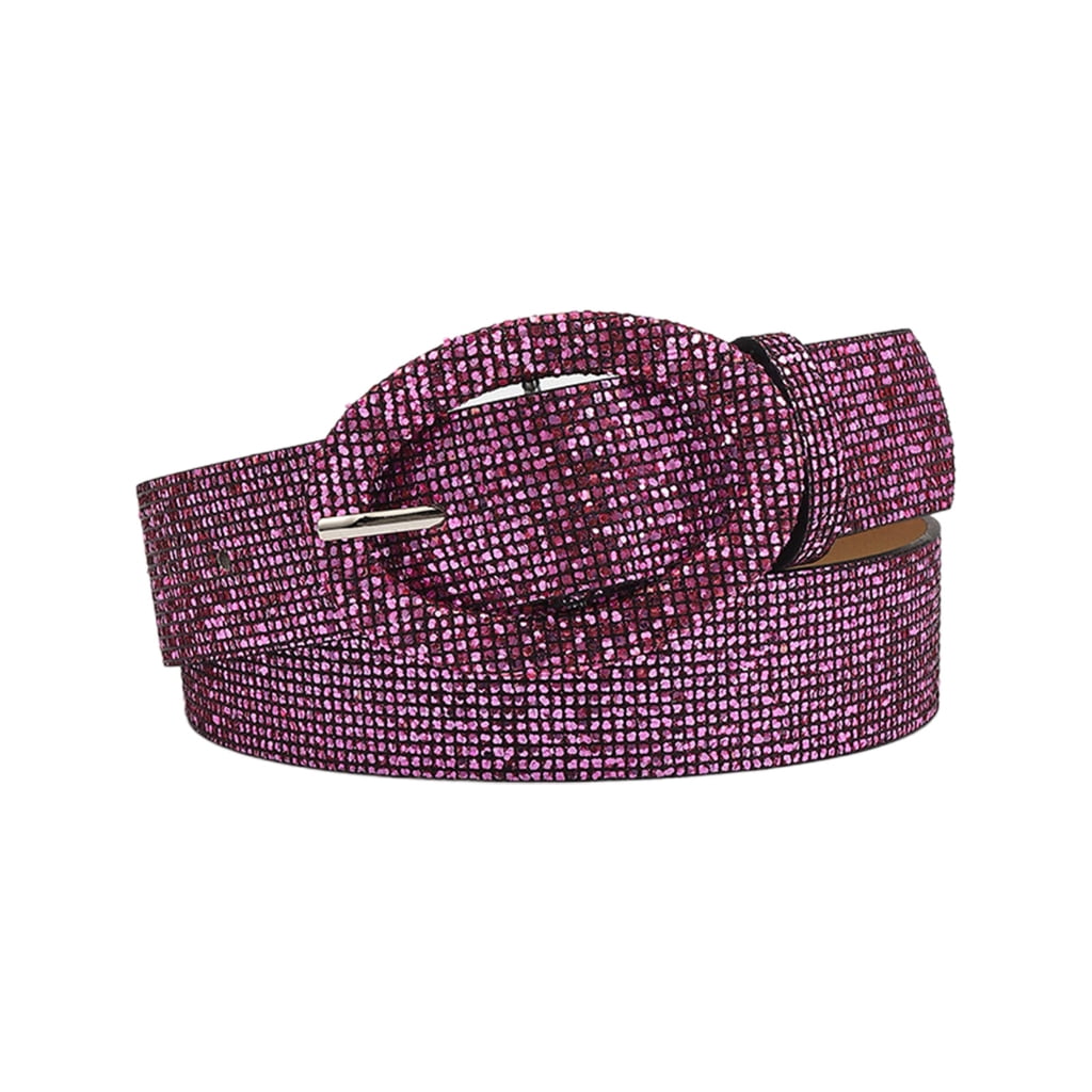 Oval Buckle Sequins Belts Women PU Strap Sequins Belts Cowgirl Cowboy Y2k Girls Fashion Belt for