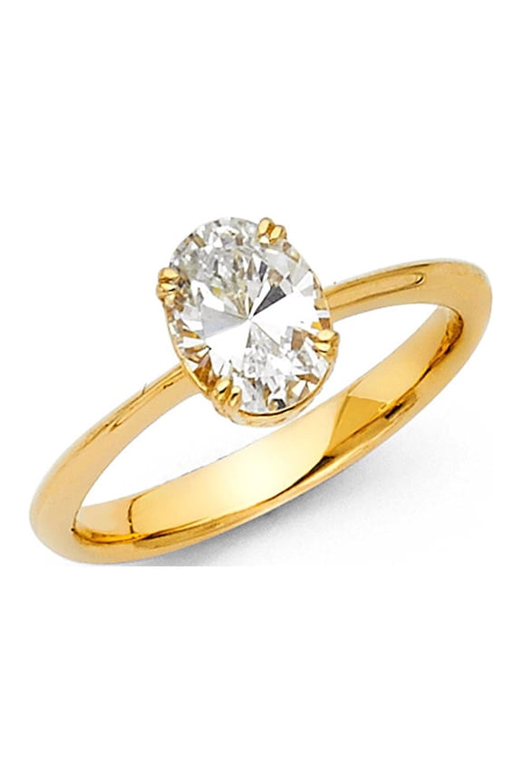 Oval CZ Solitaire Engagement Ring 14k Yellow Gold Anniversary Single Stone CZ Band Bridal Ring Size 7