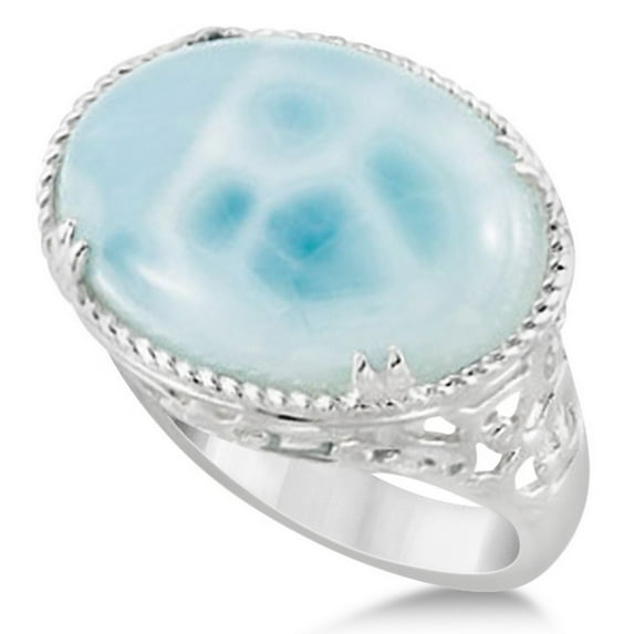 Oval Cabochon Cut Larimar Gemstone Cocktail Ring in Sterling Silver