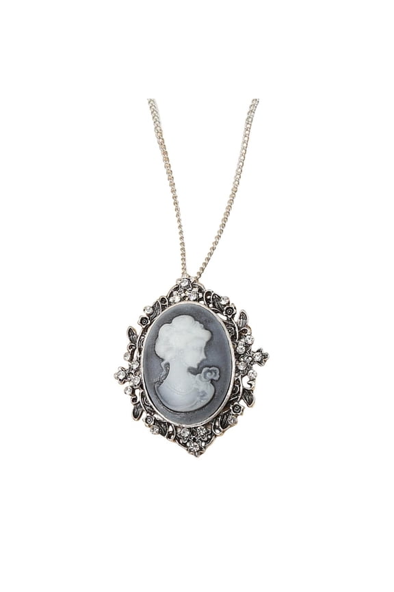 Oval Cameo Pendant Necklace with Crystal Rhinestones Vintage Jewelry Accessory