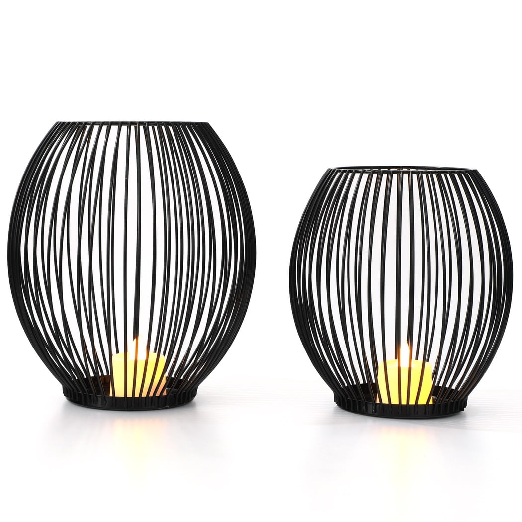 Oval Candle Holder for Pillar Candles, 2Pcs Vintage Lantern Decorative