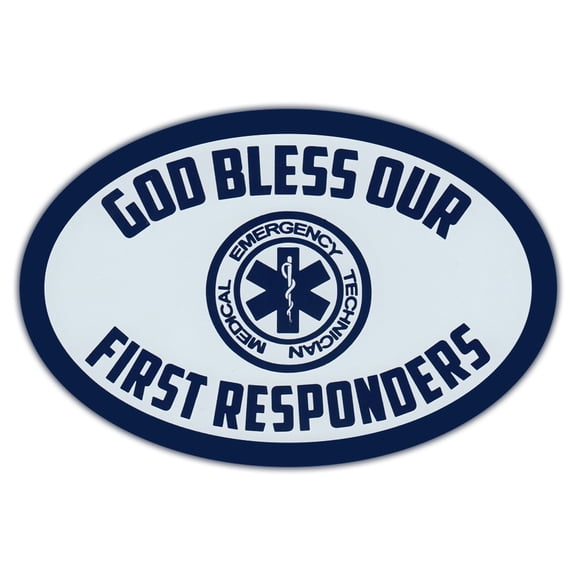 Oval Car Magnet - God Bless Our First Responders - EMTs - Magnetic Bumper Sticker
