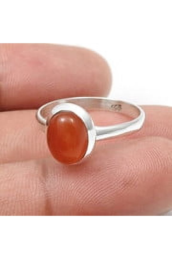Oval Carnelian Gemstone Solid 925 Sterling Silver Band Promise Daughter Ring Size 5