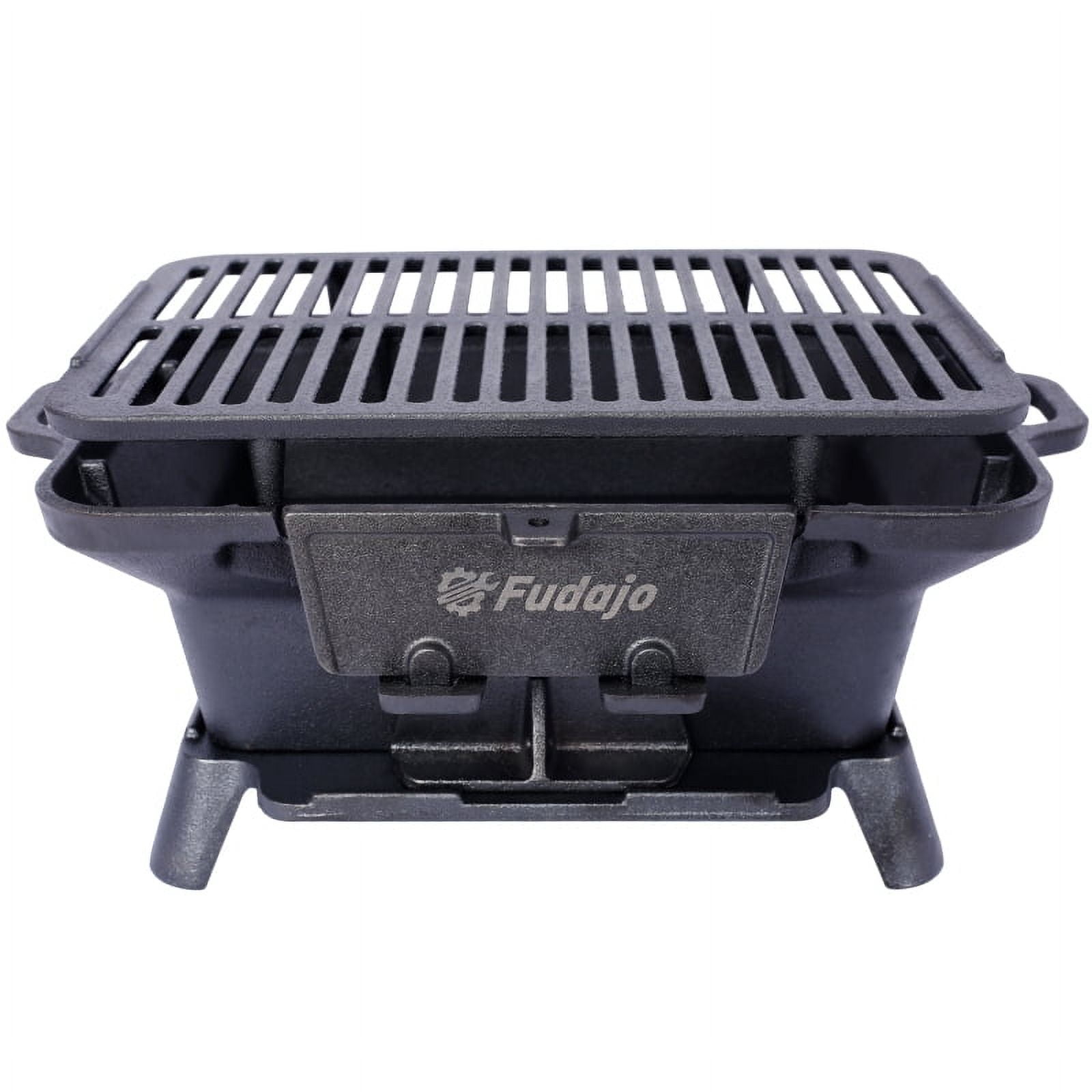100% Cast Iron Charcoal Hibachi Grill - Portable Barbecue Grill (19.6 x 10.6 inches) for Picnics, Camping, Family Gatherings