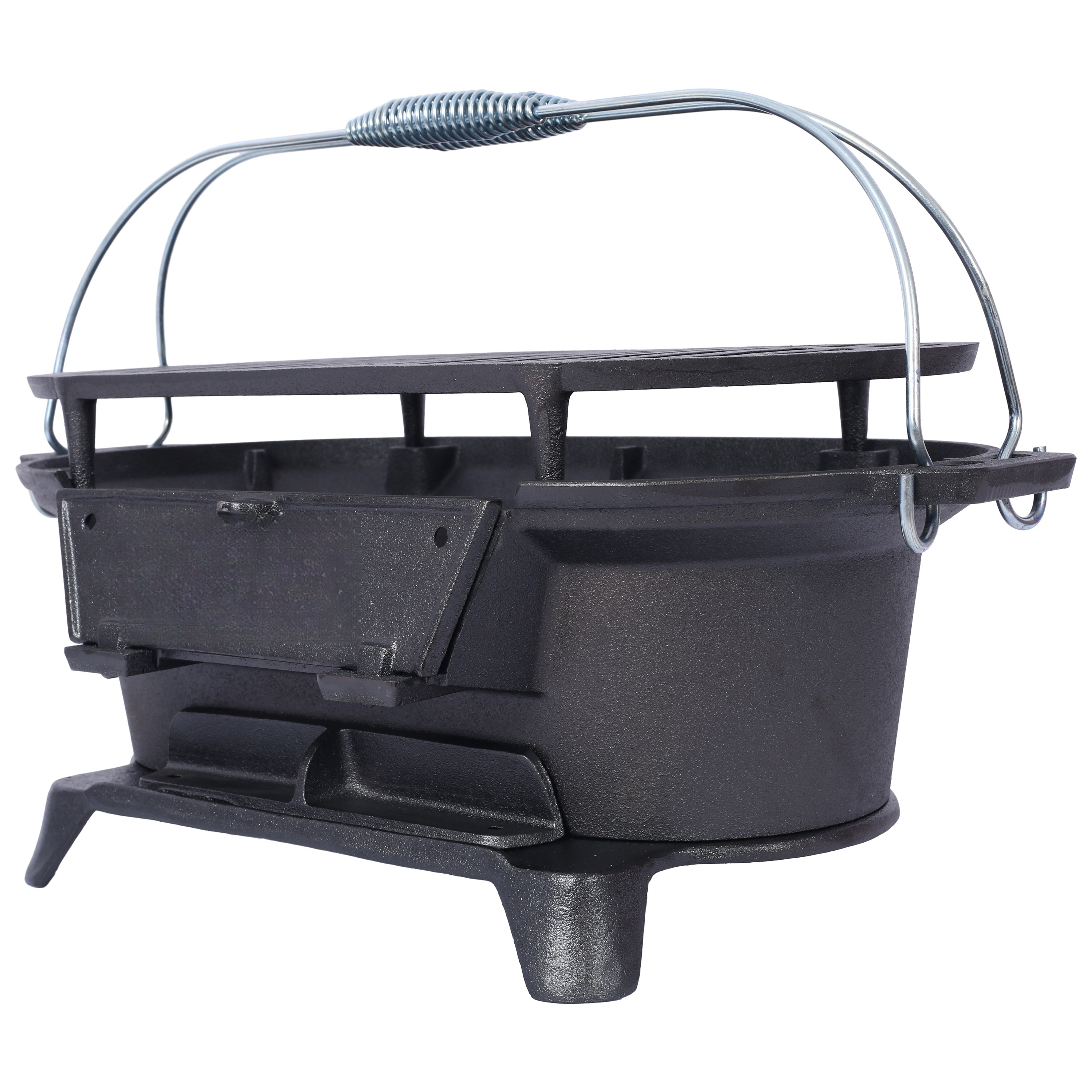 Oval Cast Iron Grill Outdoor, Portable Charcoal Grill and Tabletop Cast Iron Skillet - 100% Cast Iron, Enameled, Durable, Small Charcoal Grill, Camping Stove, Hibachi Grill