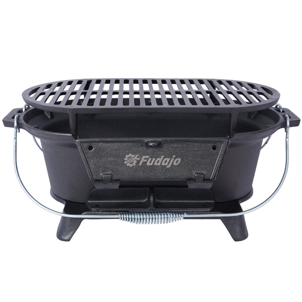 Portable Cast Iron Grill - Dual-Use Rectangle Hibachi & Tabletop Skillet, Enameled Outdoor Charcoal Grill for Camping/Tailgating