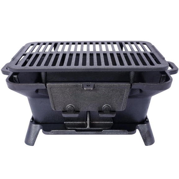 Oval Cast Iron Portable Charcoal Grill, 100% Heavy-Duty Tabletop Hibachi Grill with Enamel Coating, Heat Retention Mini Camping Stove for Outdoor Picnic Tailgating Hunting Backyard Cooking