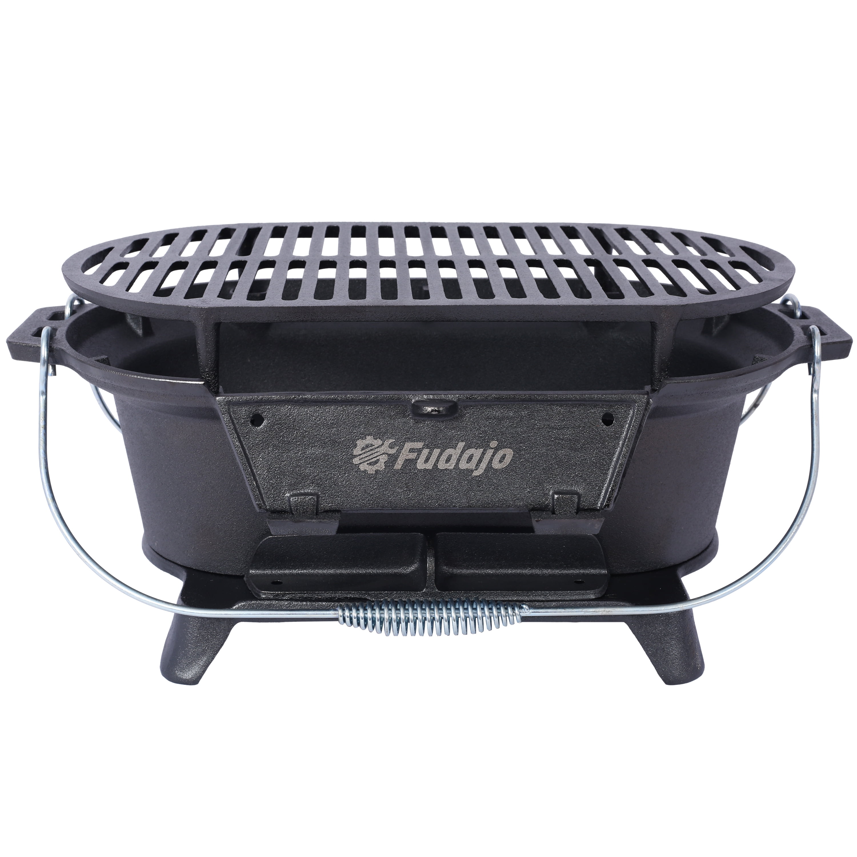 Oval Cast Iron Portable Charcoal Grill, Tabletop Hibachi Grill with Enamel Coating, Heat Retention Mini Camping Stove with Carrying Handles for Picnic Tailgating Hunting Backyard BBQ