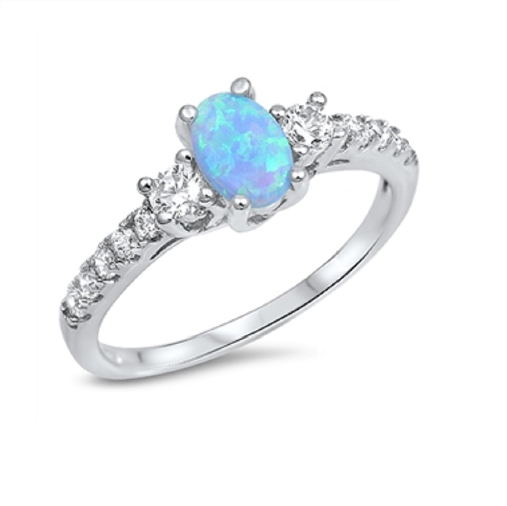 Oval Center Light Blue Simulated Opal Ring Sterling Silver 925 ...