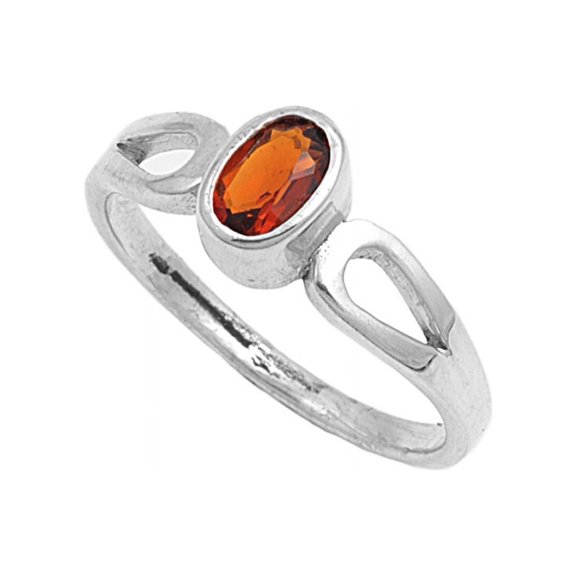 Oval Center Simulated Garnet Cubic Zirconia Ring Sterling Silver 925 Size 8