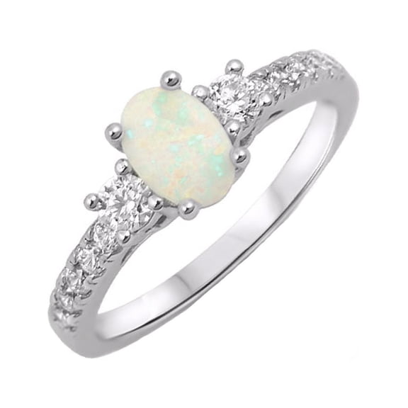 Oval Center White Simulated Opal Ring Sterling Silver Size 11