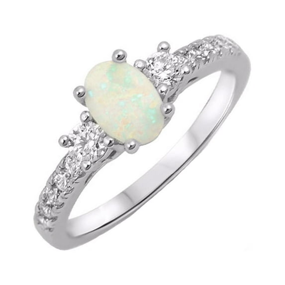 Oval Center White Simulated Opal Ring Sterling Silver Size 4