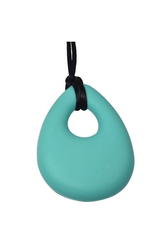 Oval Chewy Pendant With Breakaway Clasp Necklace- Aqua Color