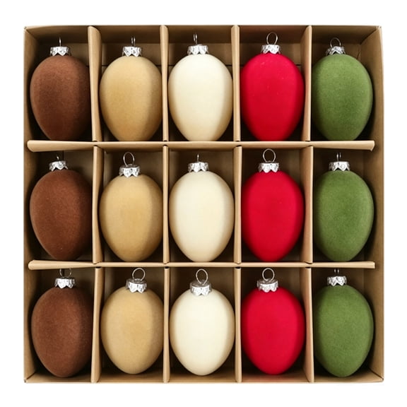Oval Christmas Ball Ornament Flocked Egg Shaped Bauble Hanging Supply For Christmas Tree Decoration