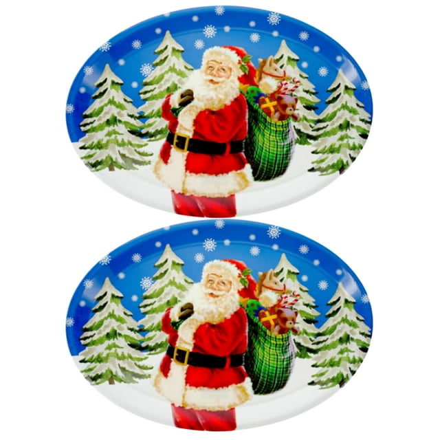 Oval Christmas Platters Santa Design Reusable Plastic Dinner Plates