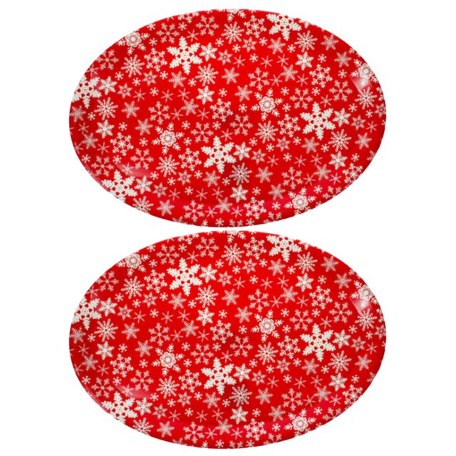 Oval Christmas Platters Snowflakes Design Reusable Plastic Dinner