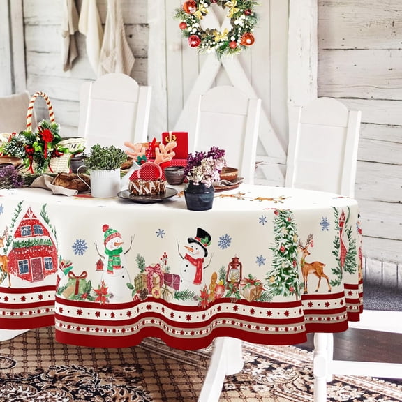 Oval Christmas Tablecloth 54 x 72In,Santa Snowman snowflake Gingerbread Man Christmas Tablecloth, Polyester Waterproof Wrinkle-Resistant Durable Tablecloth for Holidays,Kitchen,Winter and Home Decor