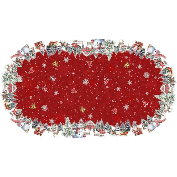 Oval Christmas Tablecloth 60x102 Inch, Winter Snowman Santa Christmas Tree Tablecloth Oval, Holiday Christmas Table Cloths Oval, Xmas Oval Table Cover Decor