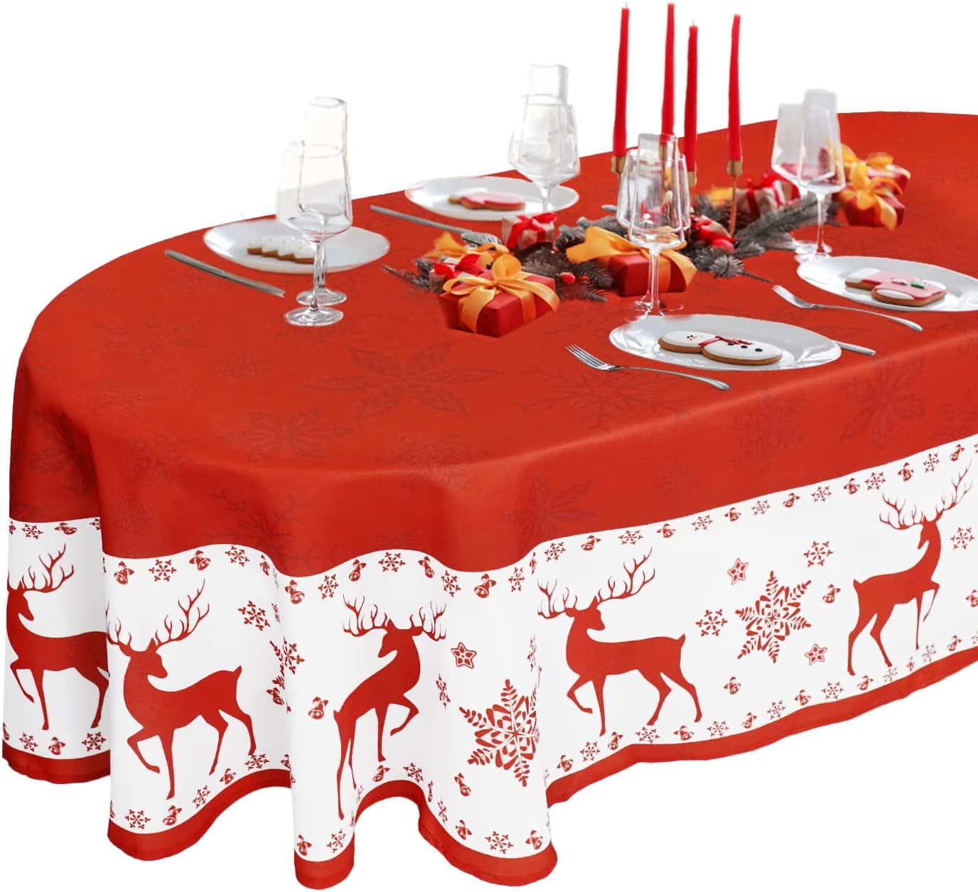 Oval Christmas Tablecloth, Christmas Table Cloth Oval Winter Snowflake