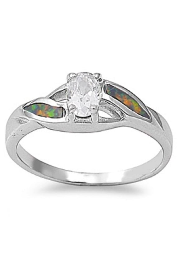 Oval Clear Cubic Zirconia Infinity Black Simulated Opal Ring Sterling Silver Size 6