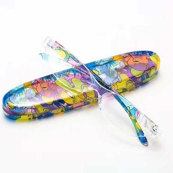 Oval Clear Frame Brown Temple Blue Light Blocking Reading Glasses 3.50 for Women Printed Ultralight Presbyopia Glasses Plastic Readers +3.50 with Case