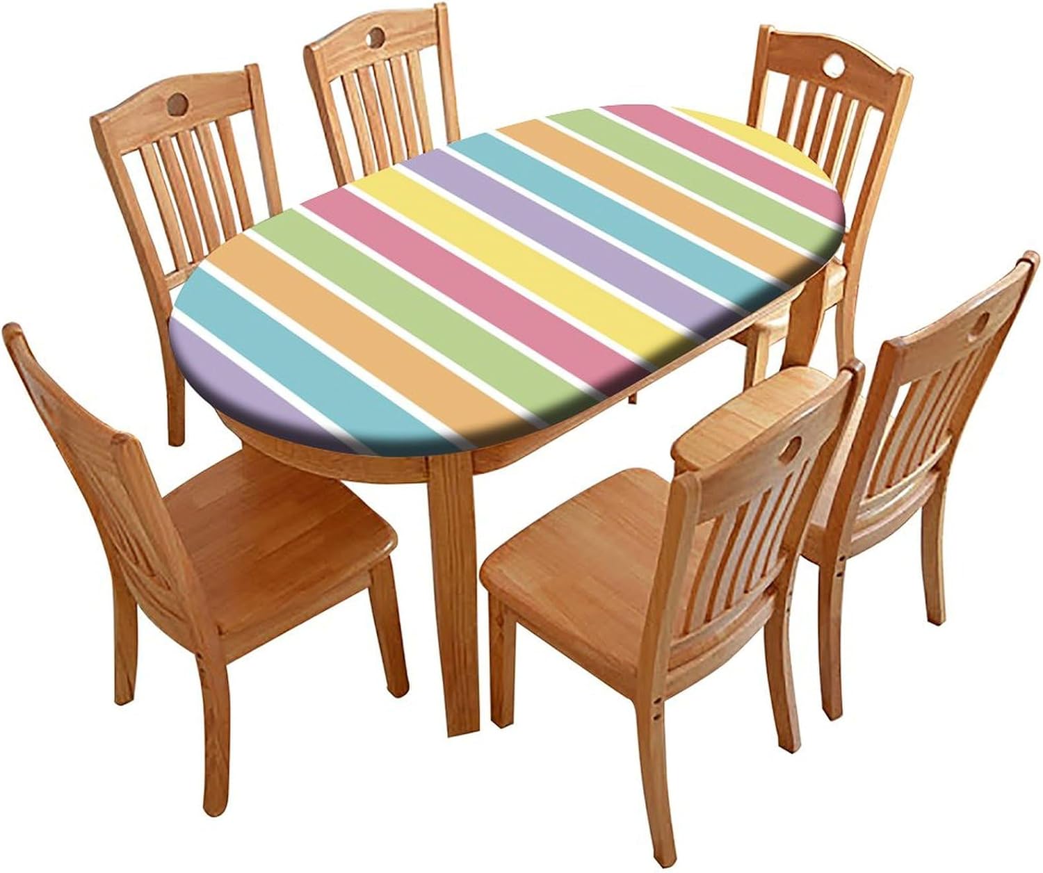Oval Clear Plastic Tablecloth Protector, Stripes Pattern Printed on ...