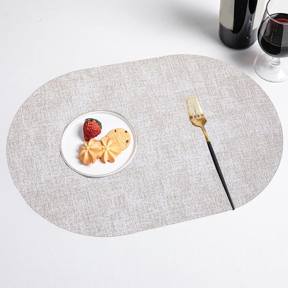 Oval Cloth Grain Leather Placemats, Heat Resistant Non Slip Mats, Washable Table Mats for Dining Table and Home Kitchen