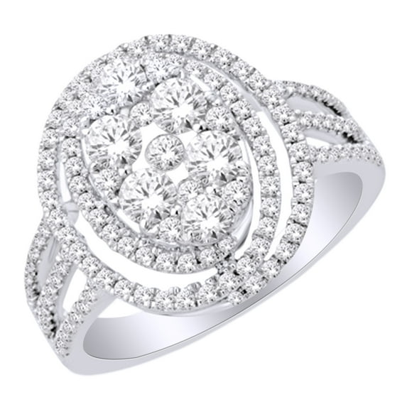 AFFY Oval Cluster Engagement Wedding Ring In 14k White Gold With 1.2 CT Round White Natural Diamond With RING Size-7