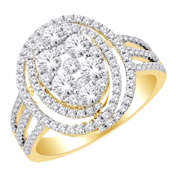 AFFY Oval Cluster Engagement Wedding Ring In 14k Yellow Gold With 1.2 CT Round White Natural Diamond With RING Size-8