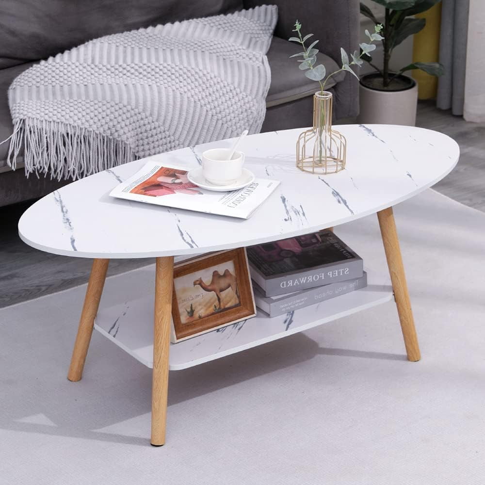 Oval Coffee Table, 2-Tier Oval Shape Sofa Center Table for Home Office ...