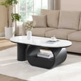 thumbnail image 1 of Oval Coffee Table with Drawer, 47.24" Modern Coffee Table with Bottom Shelf and Adjustable Feet, Accent Center Table for Living Room, Apartment, Office, Black and White, 1 of 6