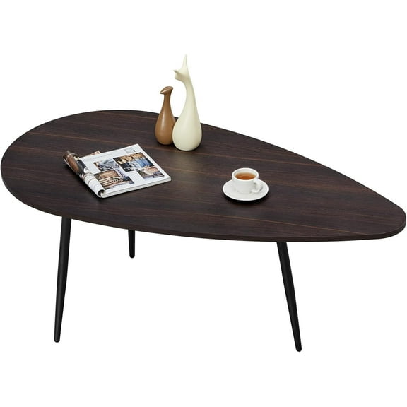 Oval Coffee Table Espresso Mid Century Modern Coffee Tables Retro Farmhouse Accent Center Sofa Rustic Table for Room Office Easy Assembly, Dark Brown