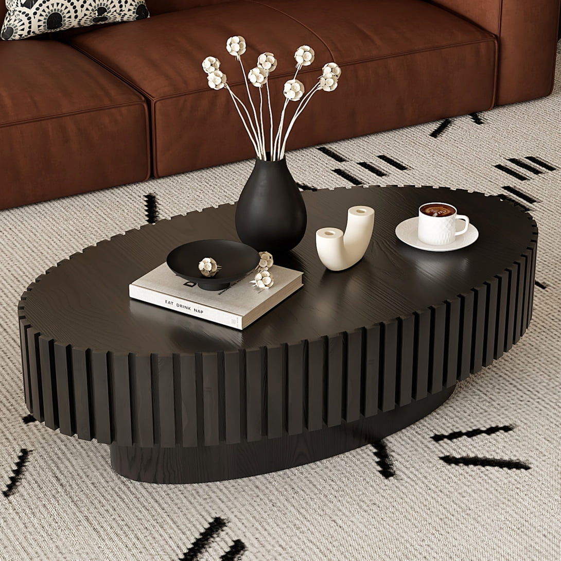 Oval Coffee Table, Modern Handcrafted Relief Sturdy Pedestal, Oval Drum ...