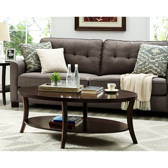 Oval Coffee Table With Shelf - Finish, Birch Wood Veneer, 48"x30"x18", Adds Elegance To Any Room Collection Oval, Shelf, 48"w X 30"d 18"h, Decorative Piece For Home