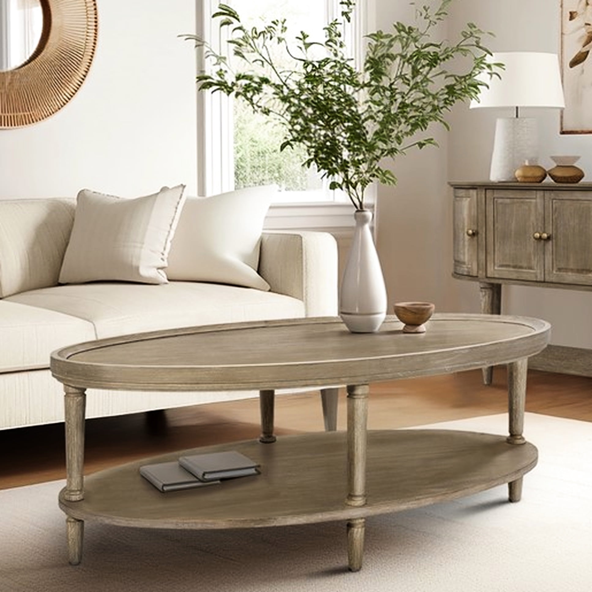 Oval Coffee Table With Storage Shelf, Classic Vibe, Elegant Leg Design ...