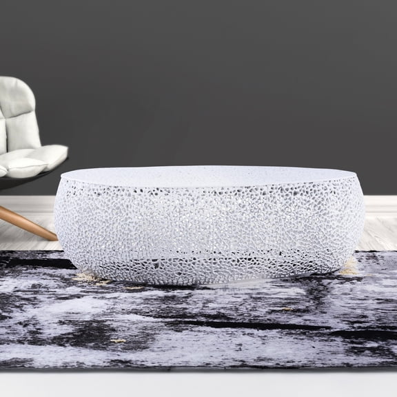 Oval Coffee Table White - Aluminium Frame For Modern Elegance Table, Aluminium, Decorative Object