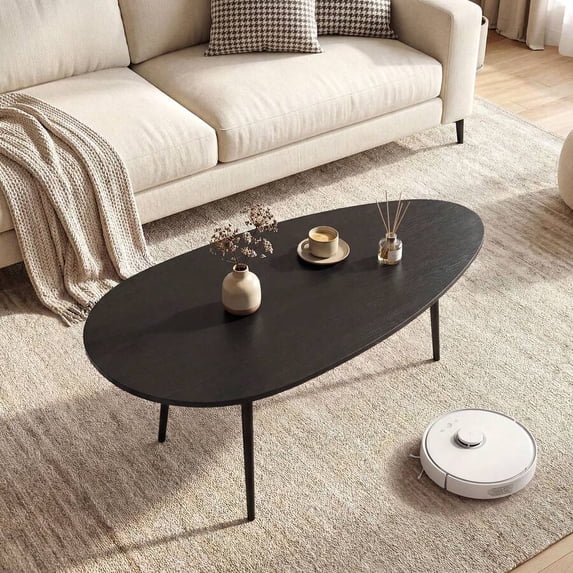 Oval Coffee Table With Sturdy Metal Construction & Compact Design ...